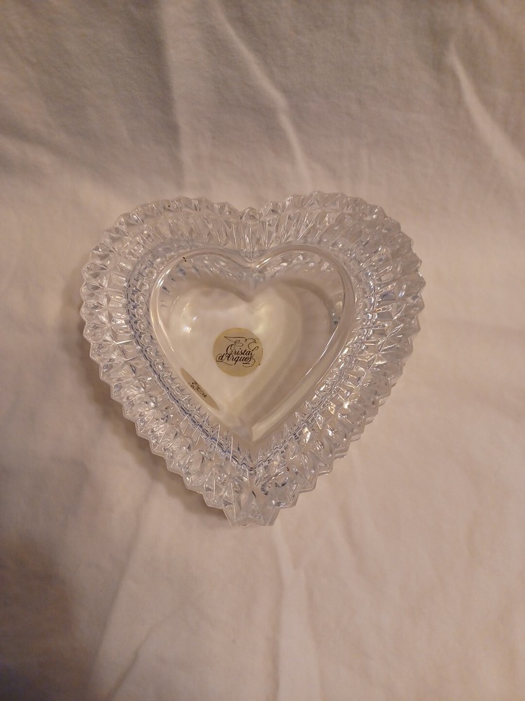 Cristal d'Arques France Heart Shaped Crystal Jewelry Box with Lid