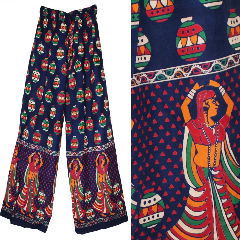 Indian Ethnic Blue Red Trouser Pant For Women Gypsy Hippie Boho Harem Vintage