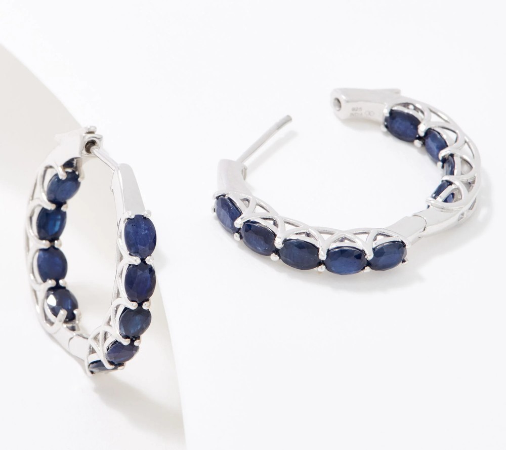 Affinity Gems Sterling Silver Precious Blue Sapphire Hoop Earrings, 1