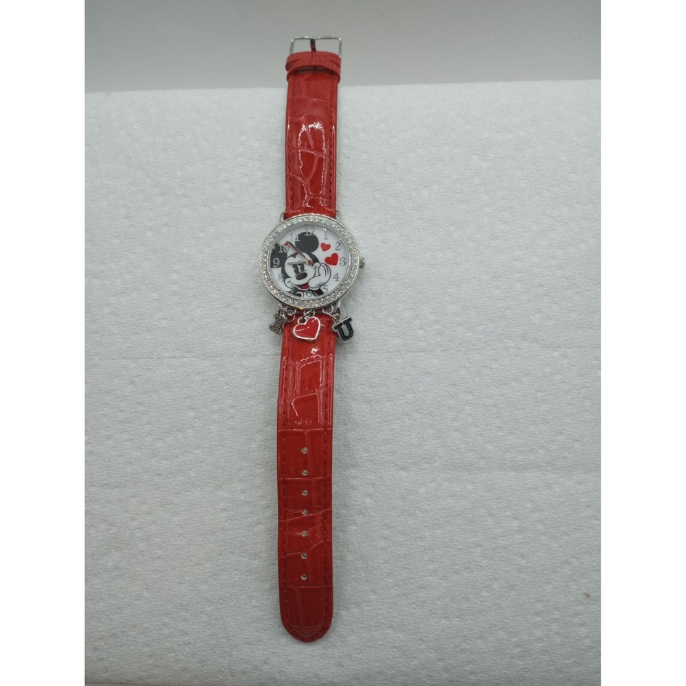 Disney Mickey Mouse Watch w/ Charms Red Leather Band