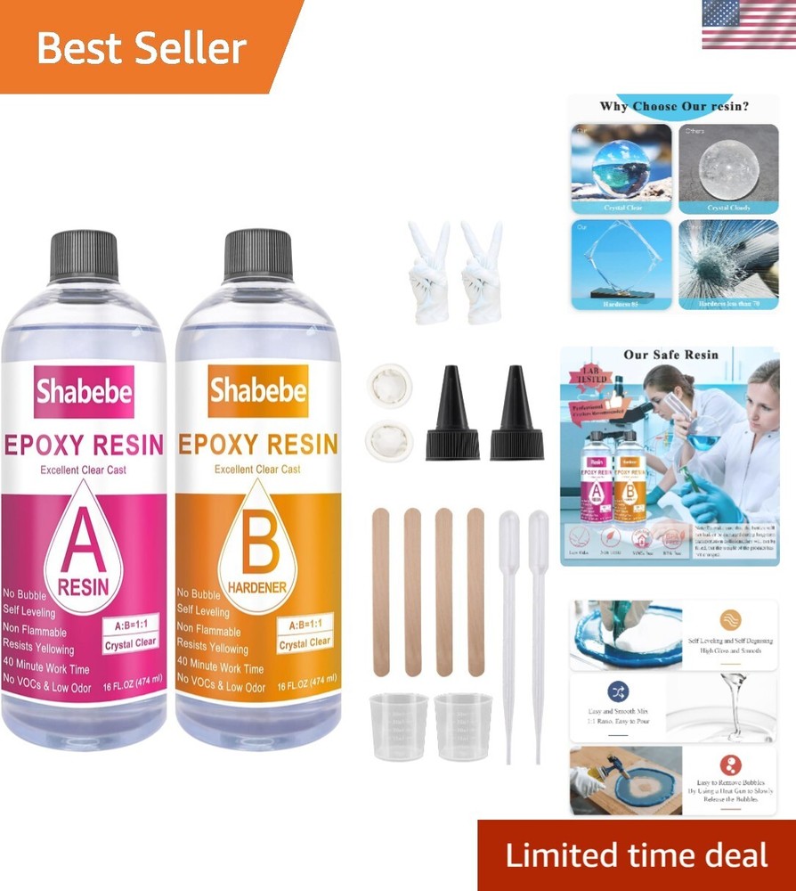 Epoxy Resin 32oz Kit - Easy Mix, Scratch Resistant for Jewelry & Art Projects
