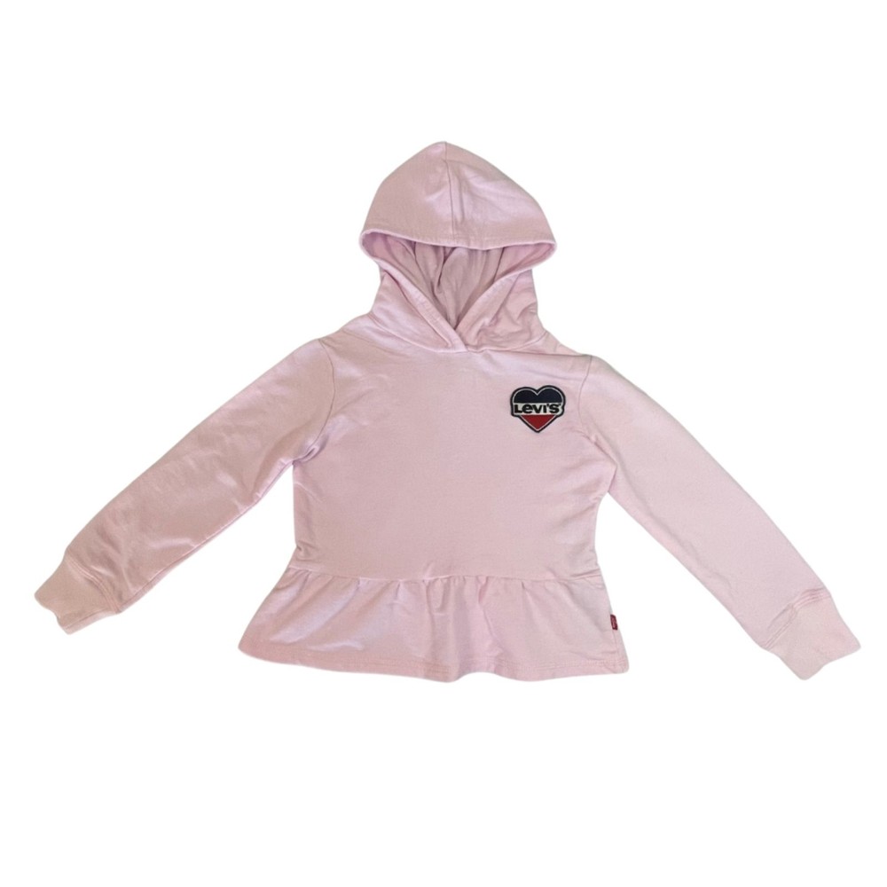 Girl's Pink Levi's Hoodie Levi's Logo Patch Ruffle Hem Size 4XS 3-4Yrs