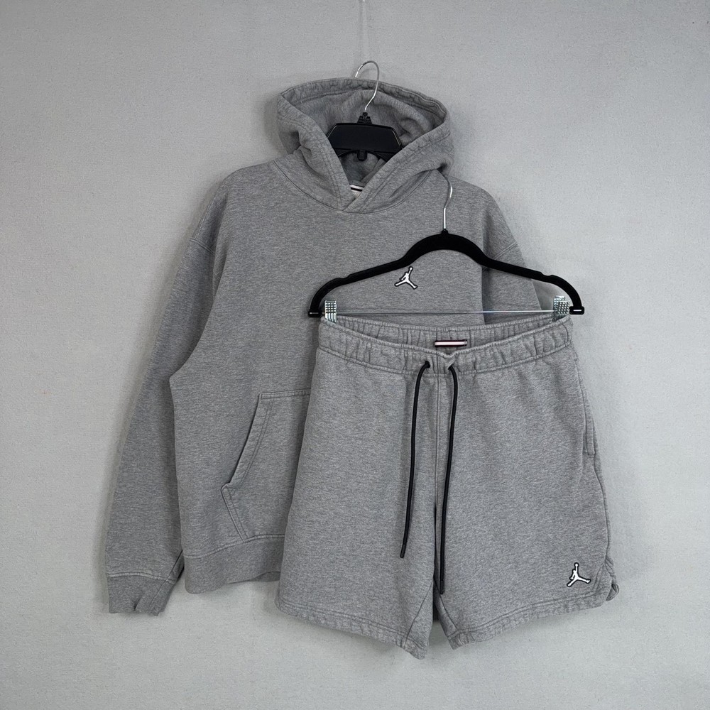 Jordan Hoodie Sweatsuit Mens Medium Gray Fleece Jumpman Basketball Logo Shorts