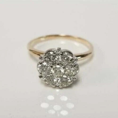 Diamond Cluster Flower Shape Ring 1.50Ct Round Lab-Created 14K Yellow Gold FN