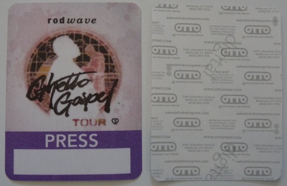 Rod Wave 2020 Ghetto Gospel Concert Tour Purple Press Backstage Pass D3