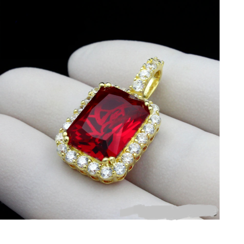 2.50Ct Lab-Created Red Garnet Emerald Cut Pendant in 14k Yellow Gold
