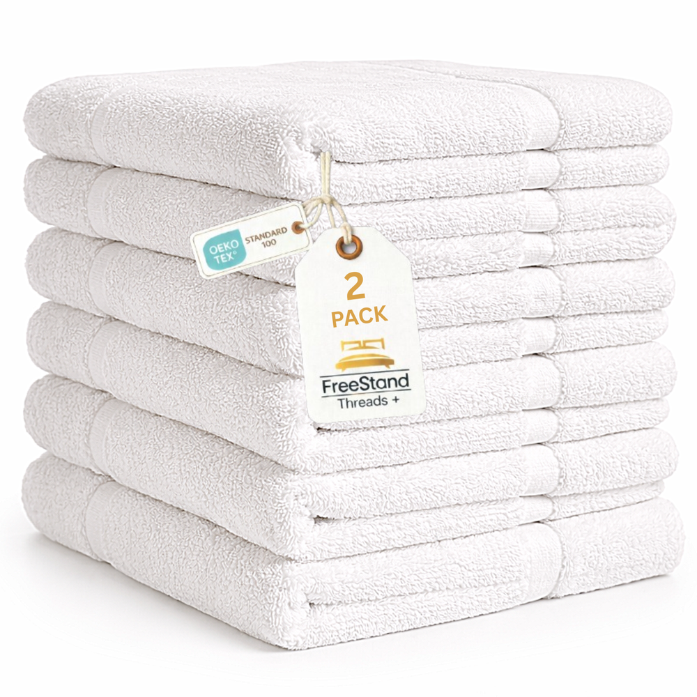 Threads+ 100% Cotton Bath Stepping Mat – Soft, 21 x 34, 600 GSM, (2 Pack White)