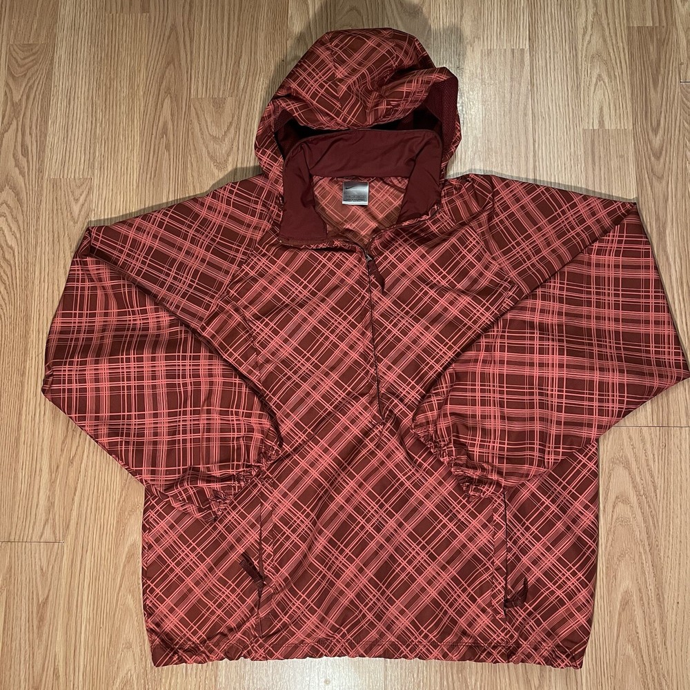 Vintage Y2K Nike 1/4 Zip Windbreaker Women’s S Plaid W/Hood Activewear Athletic