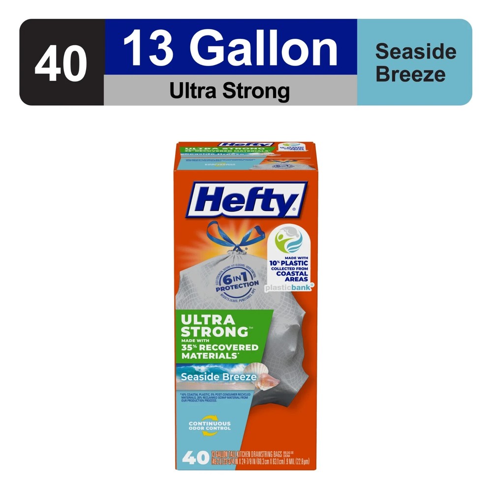 Hefty Ultra Strong 13 gallon Trash Bags, Tall Kitchen Trash Bags Made with Recov