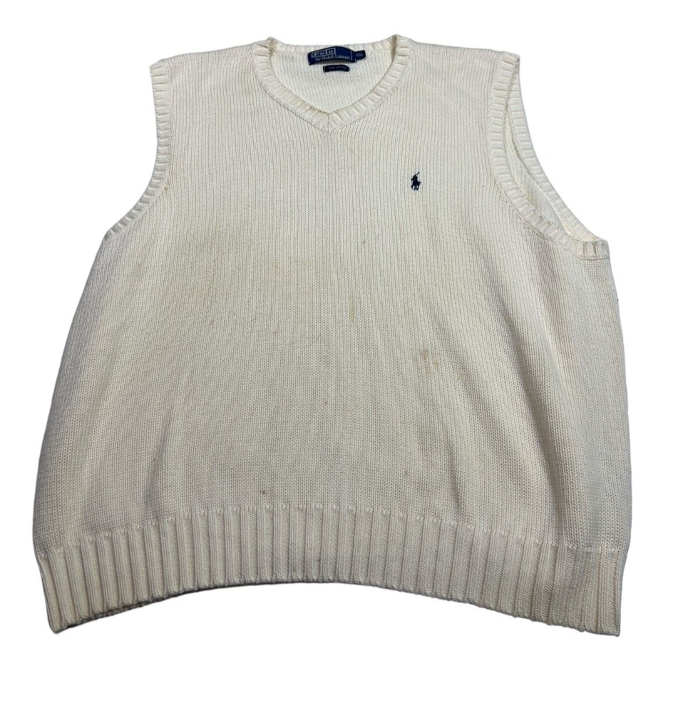 Vintage Polo Ralph Lauren Sweater Vest Knit Ivory Blue Piney Men’s 2XL Nice.