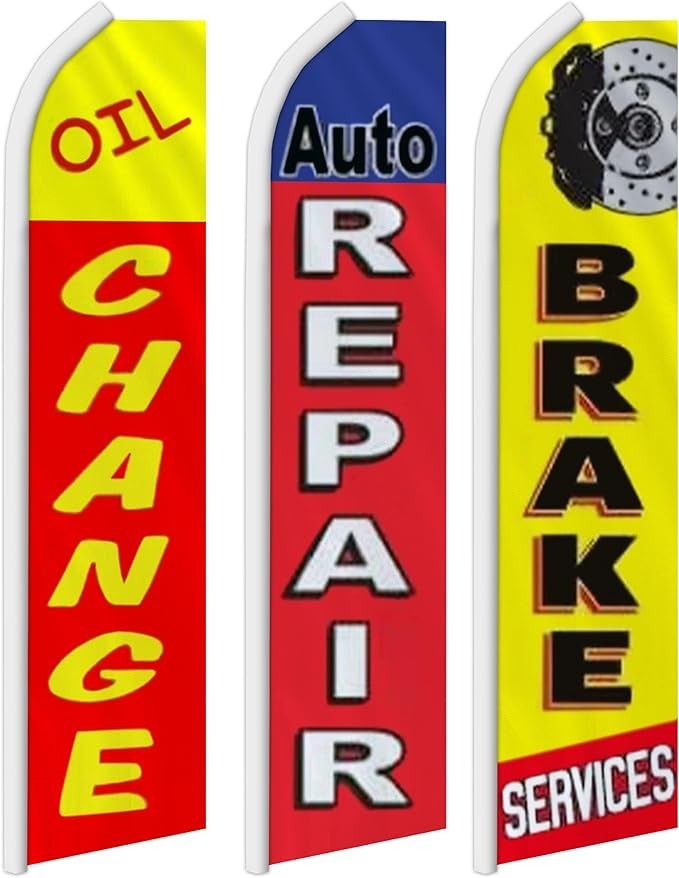 Oil Change Auto Repair Brake Services Swooper Feather Business Flags Pack of 3