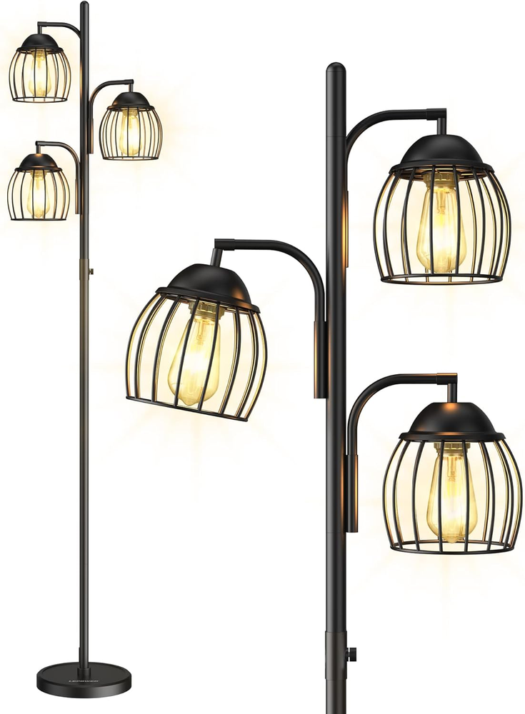 Dimmable Floor Lamp, 3 X 1000LM LED Edison Lamps Included, Floor Lamp for Bedroo