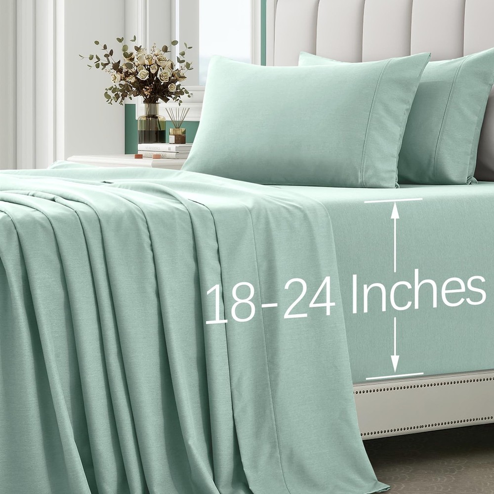 4pcs Queen Size Deep Pocket Bamboo Rayon Sheets – Soft & Breathable