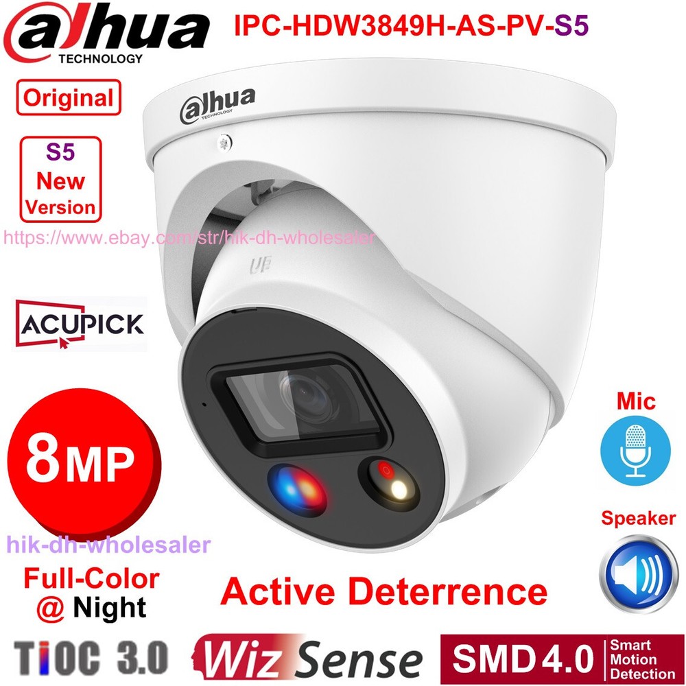 Dahua IPC-HDW3849H-AS-PV-S5 8MP 4K Full-Color SMD4.0 TiOC Camera PoE 2-Way Audio