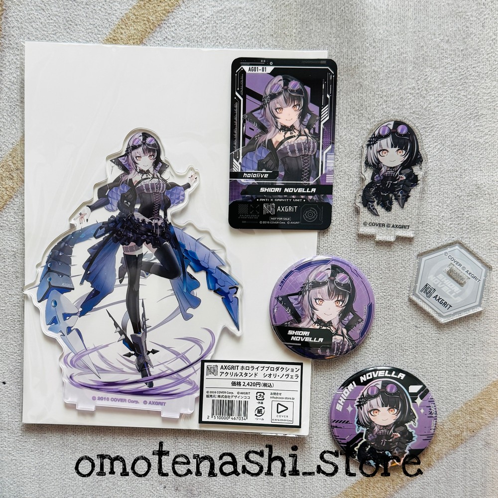 Hololive Advent AXGRIT Shiori Novella Acrylic Stand Figure with Tin Badge Card Set