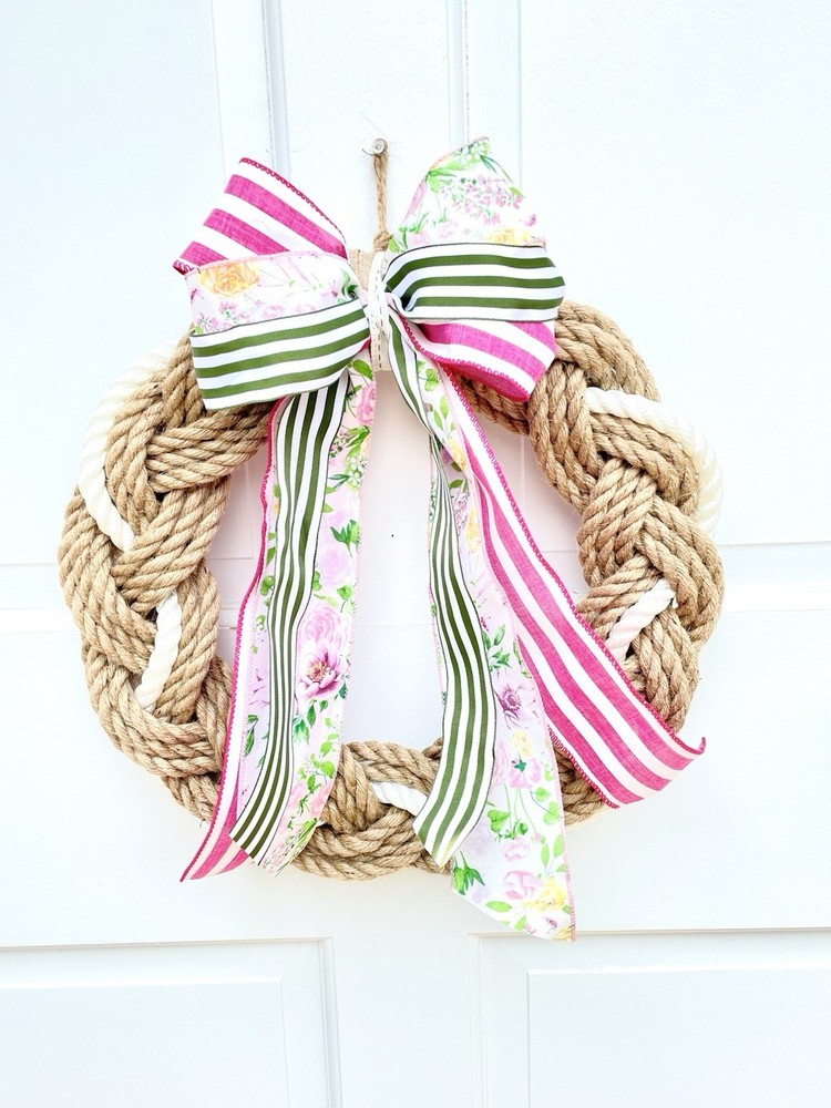 16-Inch Nautical Summer Jute Rope Wreath with White Boat Rope Accent