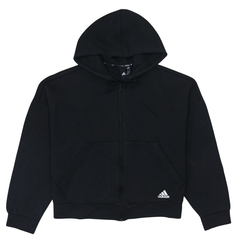 Adidas Womens Hoodie Black Full Zip Fleece Three Stripe Logo Hooded Pockets L