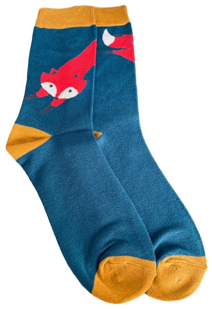 Mens Socks Blue Novelty Fun Print Teal Bamboo Cotton Blend Size 8 - 12