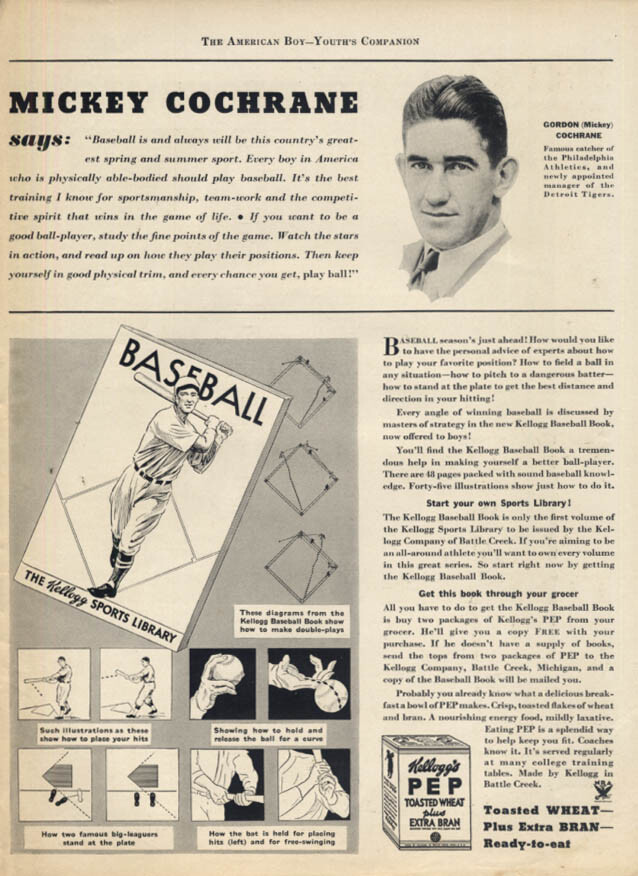 Philadelphia Athletics Mickey Cochrane for Kellogg's Pep Cereal ad 1934 AB