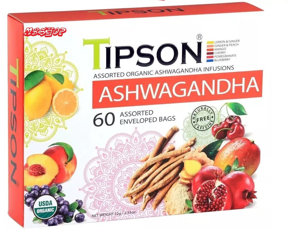 Tipson Organic Ashwagandha Variety Tea Sampler 60 Tea Bag Tea Infusive Gift Set