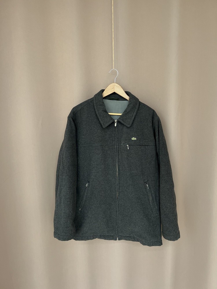 Lacoste Mens Jacket Grey Wool Zip Up Jacket Size L/XL Heavy Overshirt Coat