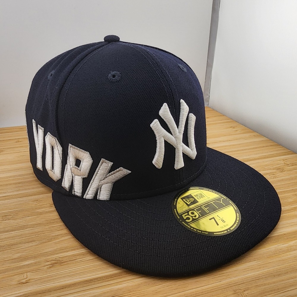 New York Yankees Fitted Hat Cap, Giant CITY Embroidery, New Era 5950, Size 7 1/8