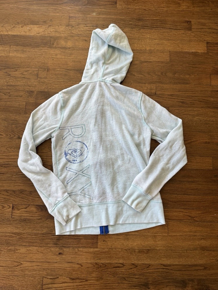 Vintage Y2K 00s Roxy Hoodie Women’s Small Baby Blue Zip Up Punk Grunge USA Rare