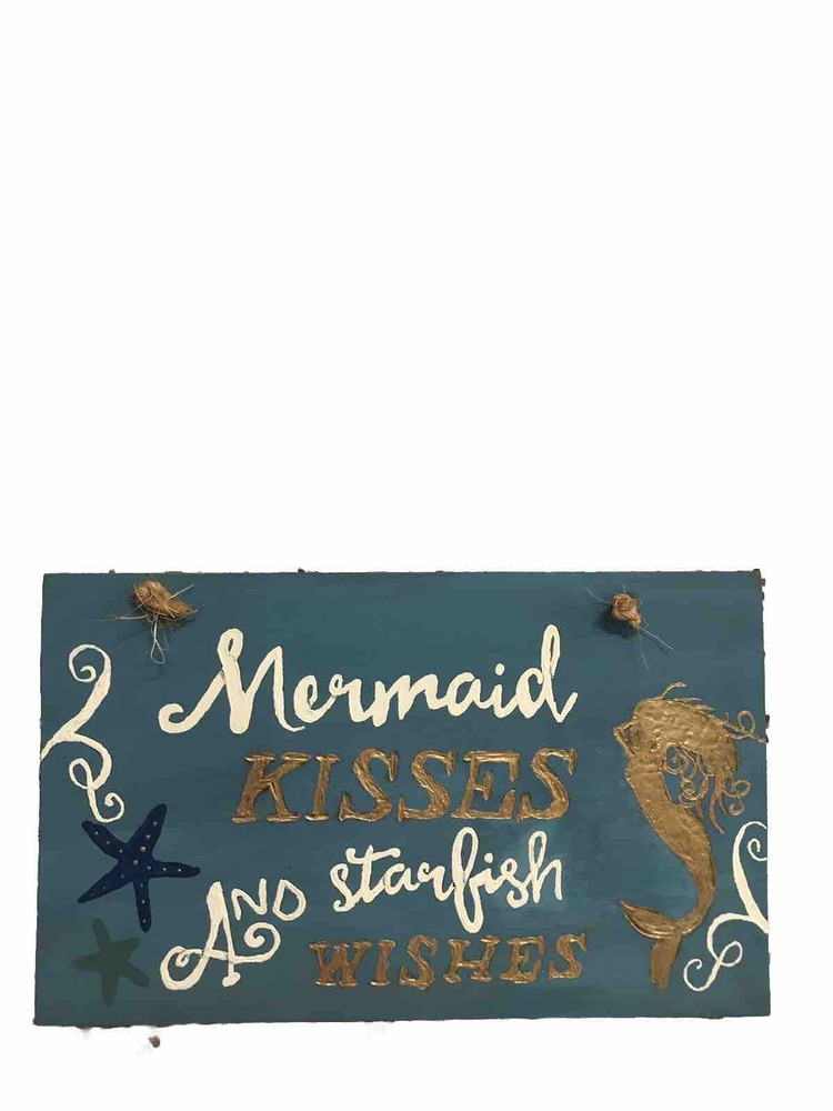 Mermaid Kisses And Starfish Wishes Hanging ￼Wood Sign