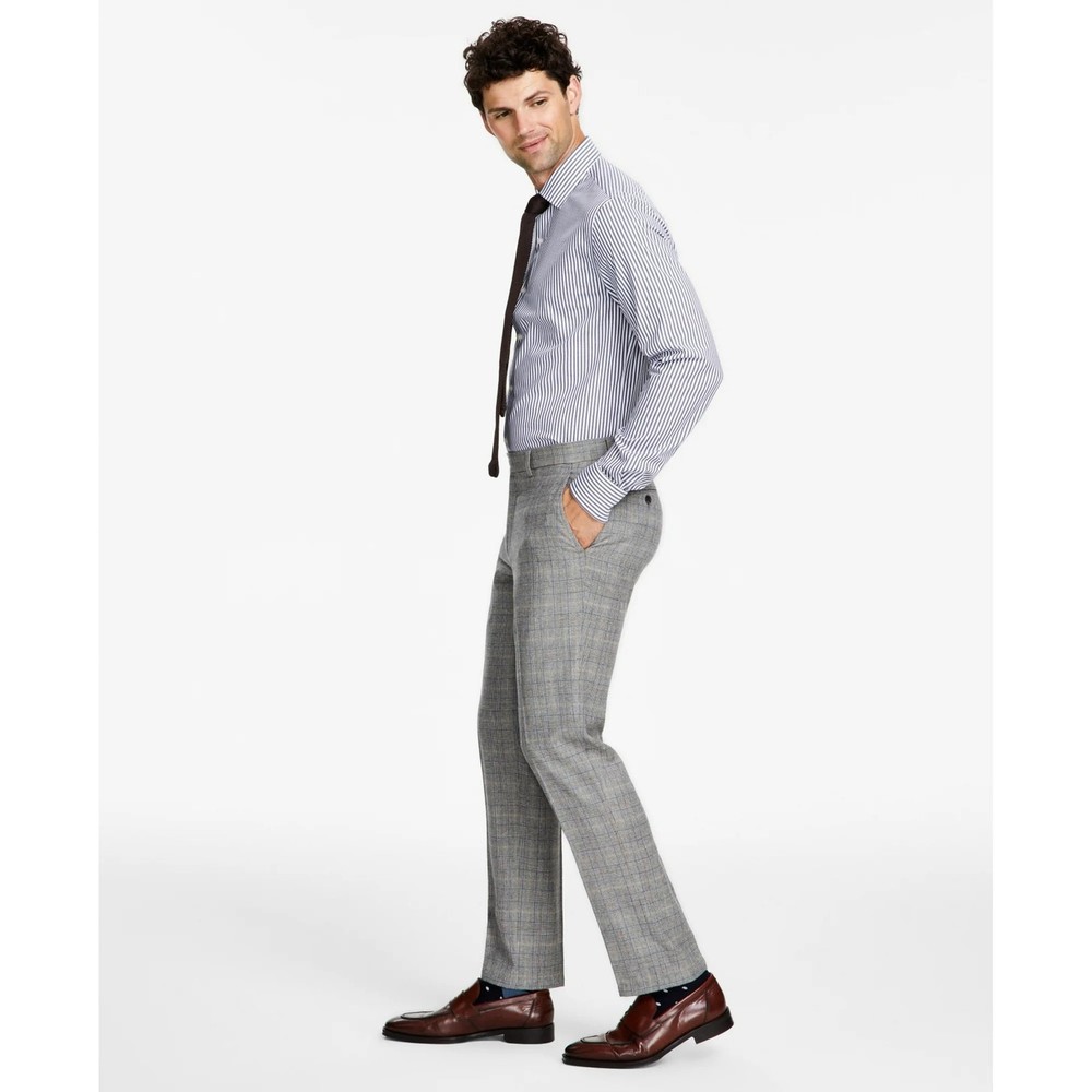 Tommy Hilfiger Modern Fit Stretch Wool Dress Pants - Grey Camel Plaid 40W X32L