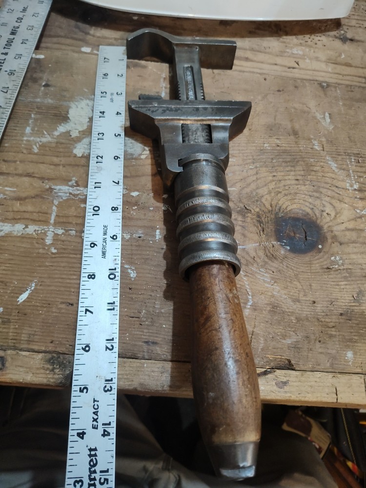 Vintage Bemis & Call H&T Co. 15” Adjustable Monkey Railroad Wrench Wooden Handle