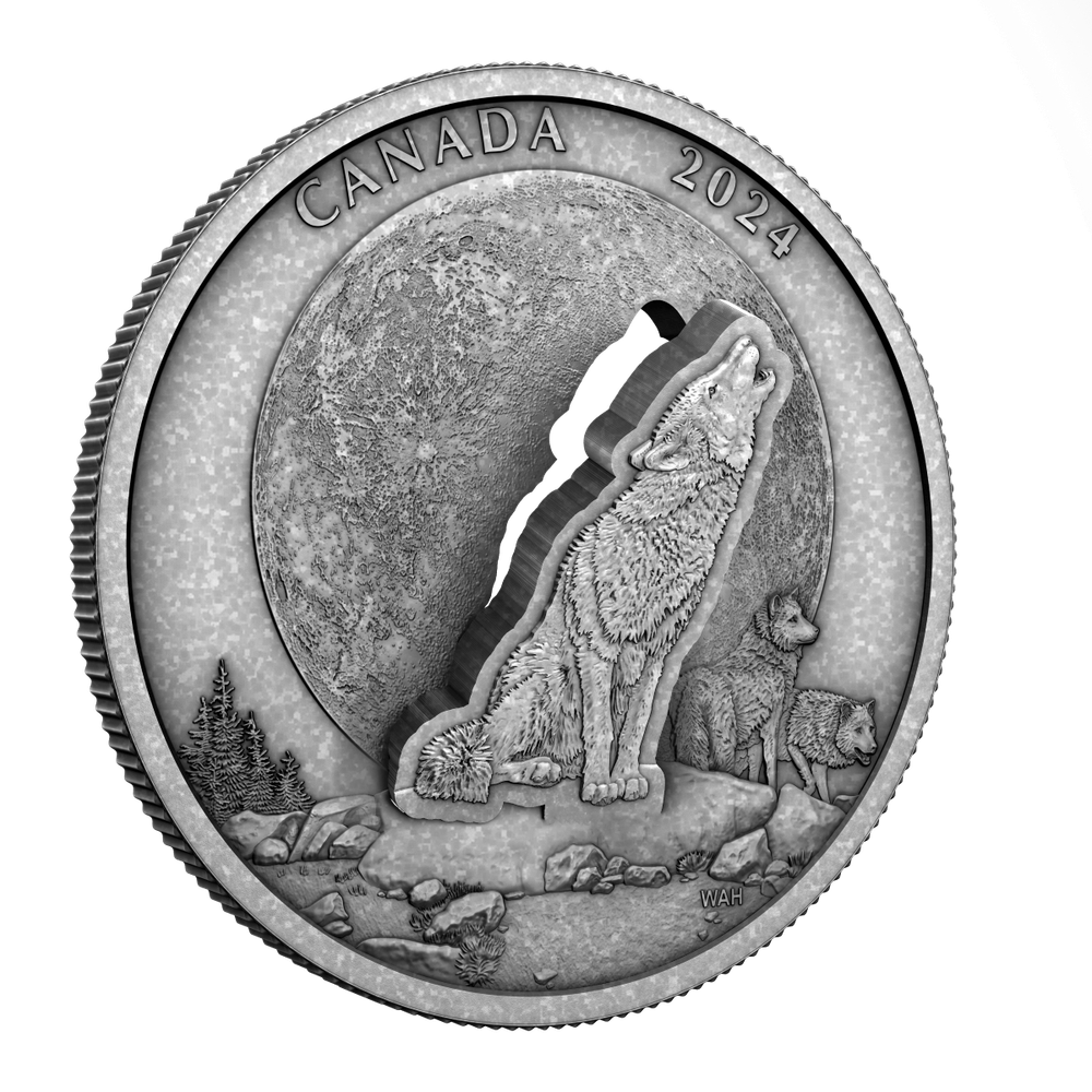 2024 Canada Howling Wolf 2 oz Silver Antiqued Lifted Engraving 3D Coin