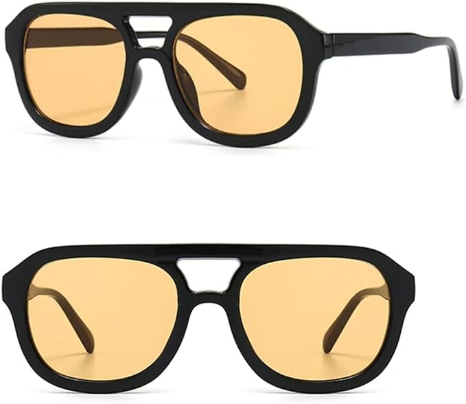 Oversized Black Aviator Sunglasses with Orange Tint and 70s Vibes - Unisex Style