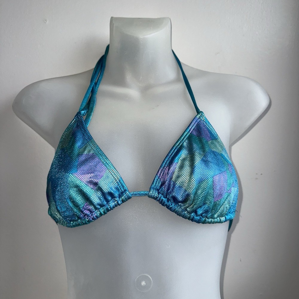 Women’s 90S Y2K Dead Stock Zuliana Metallic Blue Triangle Bikini Top Sz S NWT￼￼