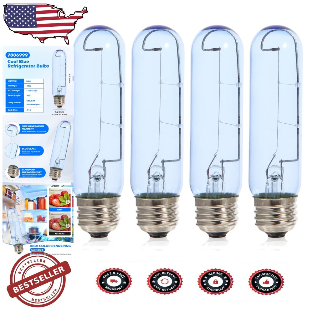4-Pack 40W Replacement Bulbs for Subzero Refrigerators - Bright Cool Blue Light