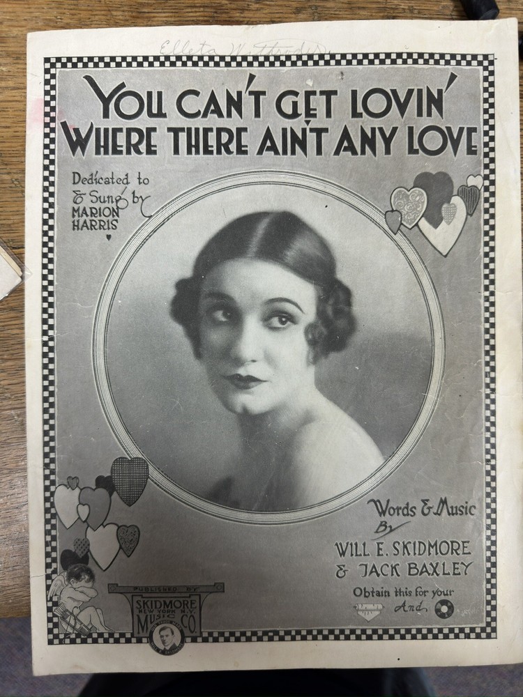 K 1919 MARION HARRIS ragtime sheet music WHERE THERE AINT ANY LOVIN’