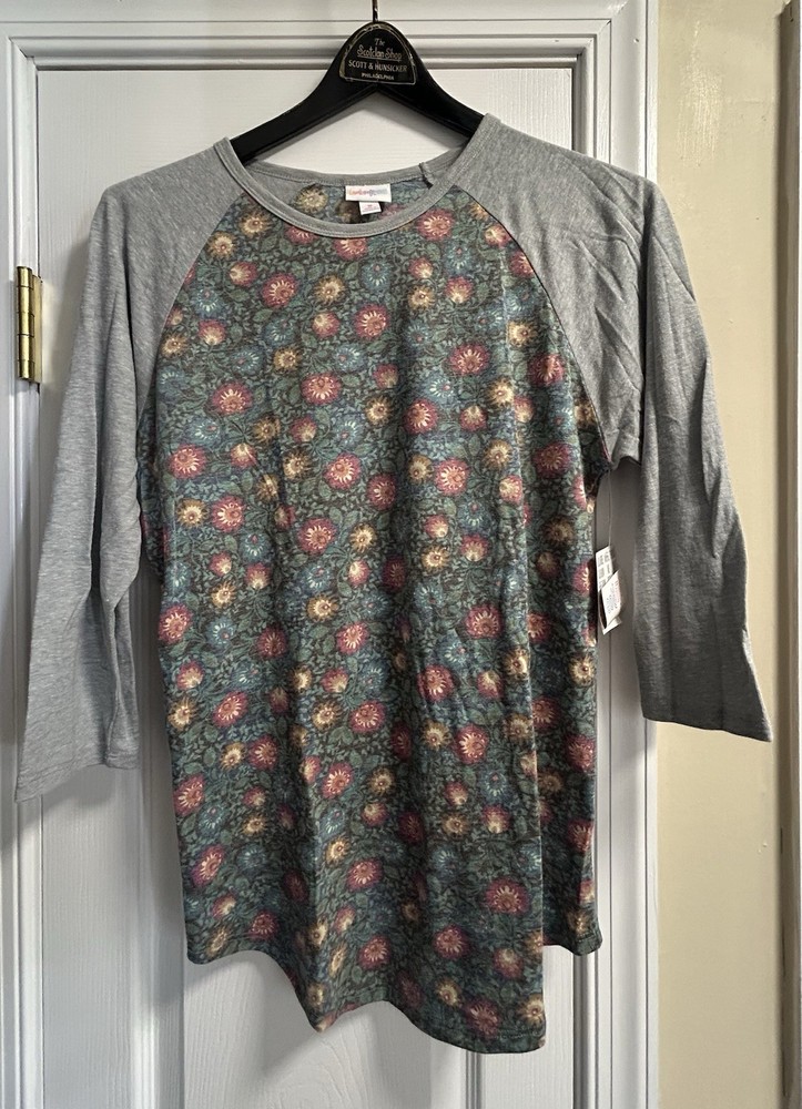LulaRoe Womens Randy T-Shirt  Floral Raglan 3/4 Sleeve Crew Neck Size M