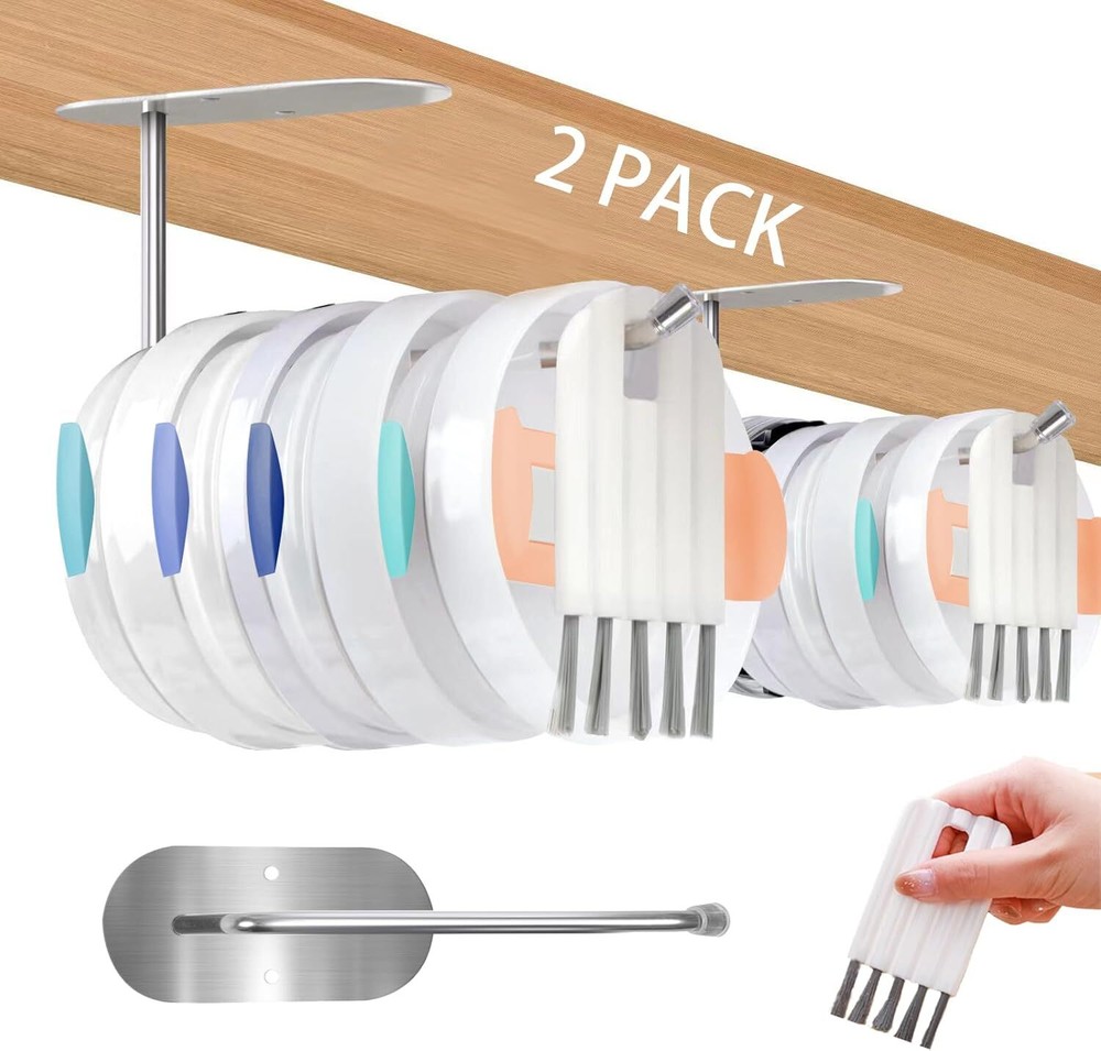 Tumbler Lid Organizer, Saving Space Efficient 2 Hook & 2 Brush KIT