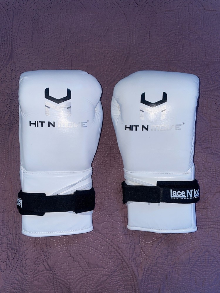 Hit N Move Suvari Horsehair  Lace n Loop 16 Oz All White Boxing Glove