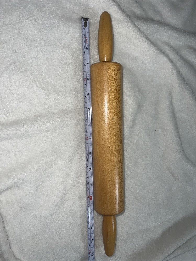 Vintage 16-inch Wooden Rolling Pin with Sturdy Metal Rod  
