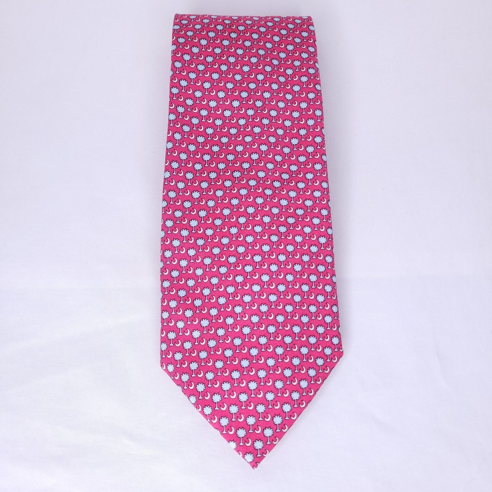 Vineyard Vines Silk Tie Pink Palmetto Tree Carolina