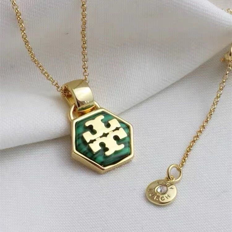Tory Burch Green Golden Classic Necklace