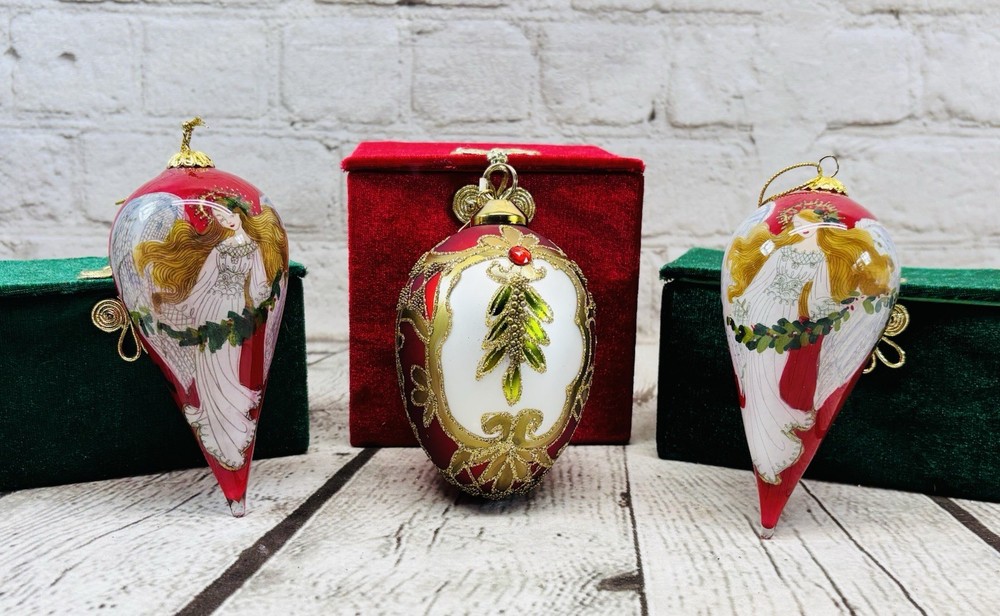 Li Bien Glass Christmas Ornaments Hand Painted Angel & Pier 1 Style Lot 3