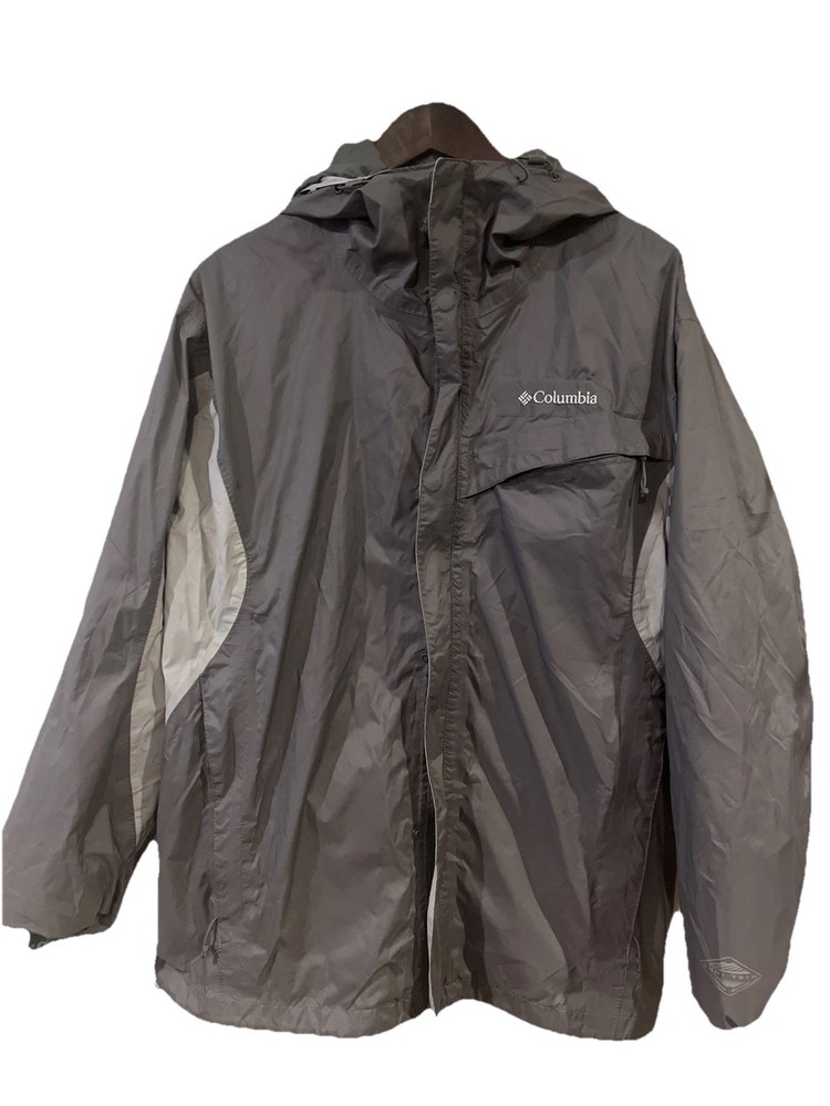 Columbia Men's L Nylon Full Zip Hooded Windbreaker Gray omni-tech waterproof