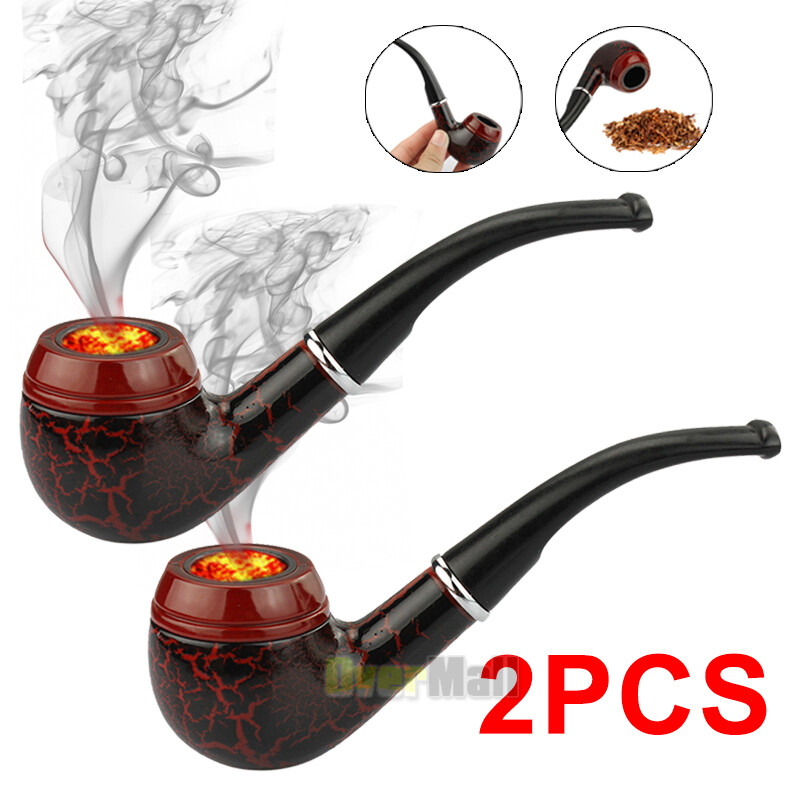 2x Durable Wood Tobacco Cigarettes Cigar Smoking Pipe Handmade Wooden Bent Stem