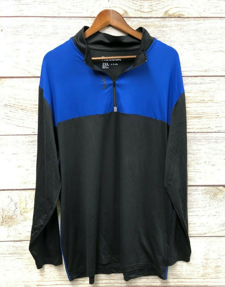 Reebok Shirt Mens B&T Size 2XL Blue & Black 1/4 Zip Neck Pull Over Shirt New