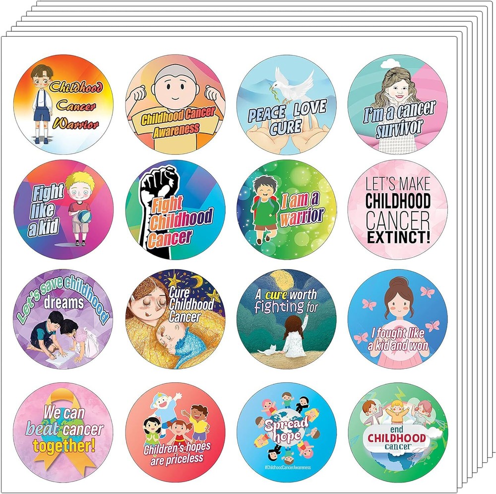 10-Pack Childhood Cancer Awareness Sticker Sheets - 16 Unique Designs