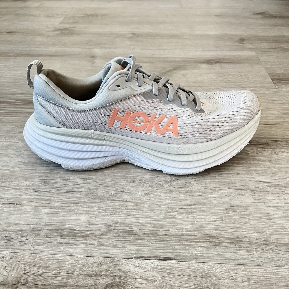 Hoka One One Bondi 8 Womens 11B Ivory Mesh Cushioned Running Shoes
