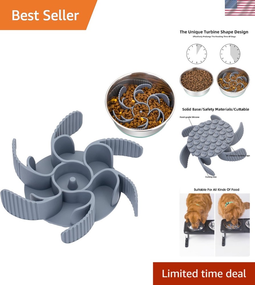 Safe & Easy Slow Feeder Insert for Dogs - 36 Suction Cups, Spiral Design, Grey