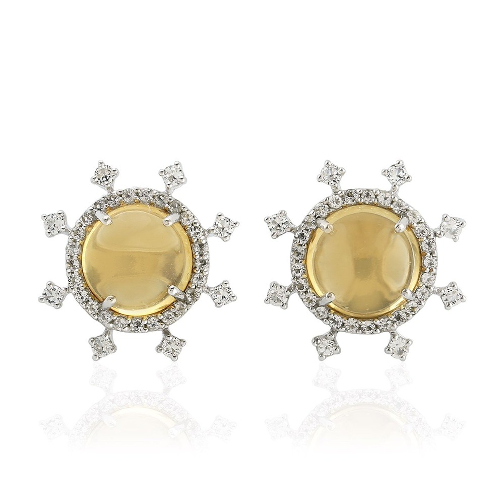 Natural Citrine Topaz Stud Earrings in 925 Sterling Silver Jewelry