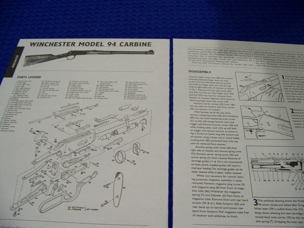 Winchester Model 94 Carbine Legend Exploded View Disassembly 881mm Guide